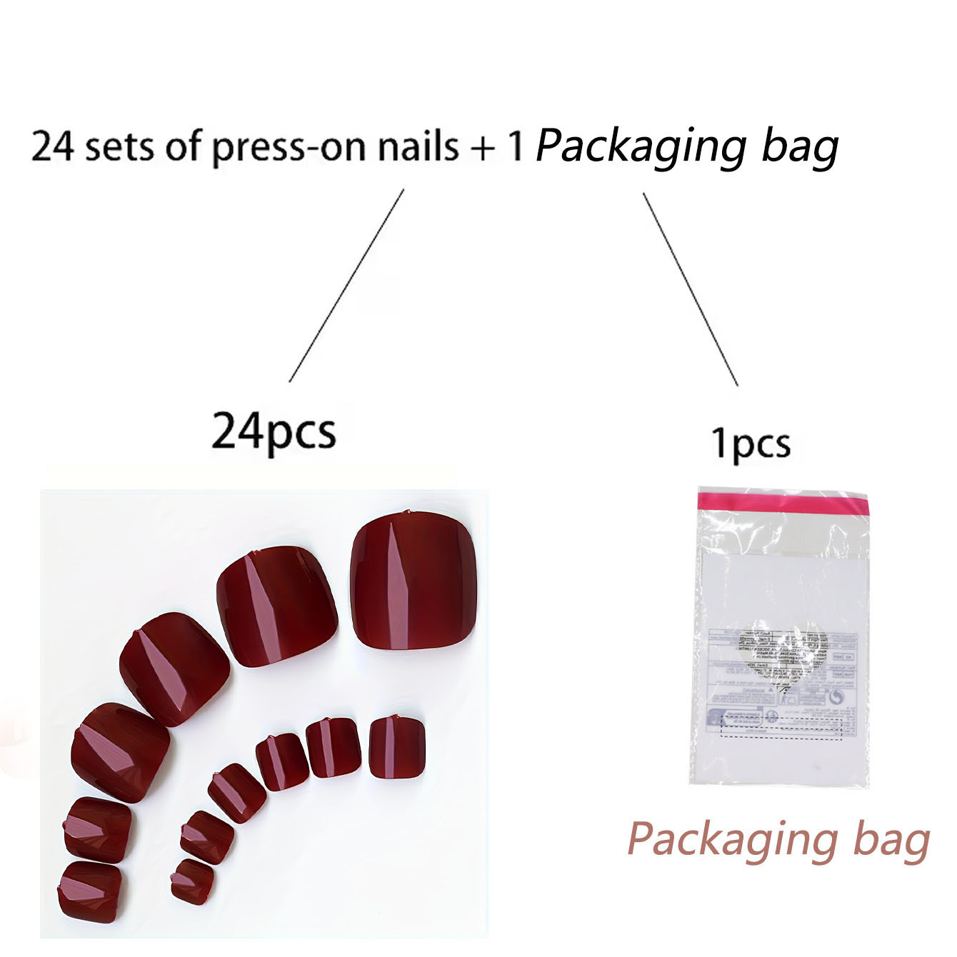 TEMU 25 unidades (24 Uñas Postizas Redondas Cortas y 1 Bolsa de Embalaje) Uñas de Pies Cuadradas - Uñas Postizas Brillantes de Cobertura Total con