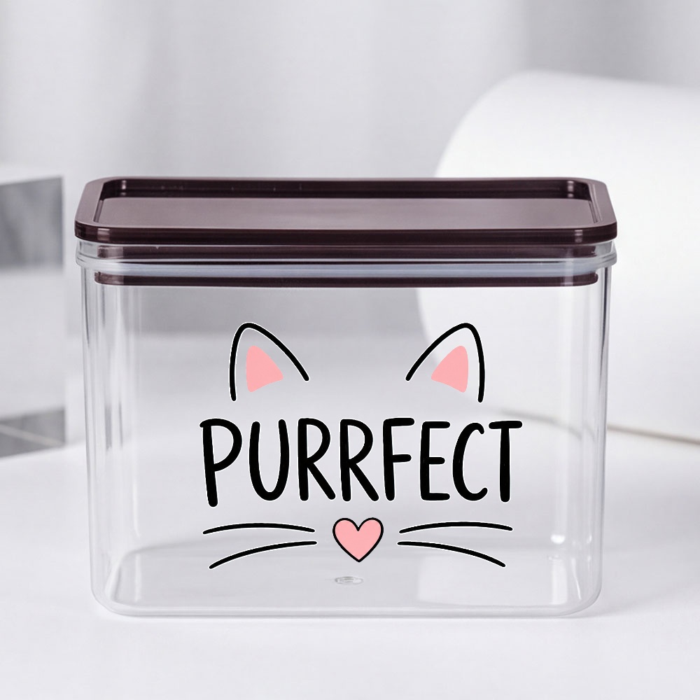 TEMU Cat Face Clear Airtight Storage Jar, Cute Minimalist Container With Black Lid, Kitchen Pantry Organizer Gift For Cat Lovers