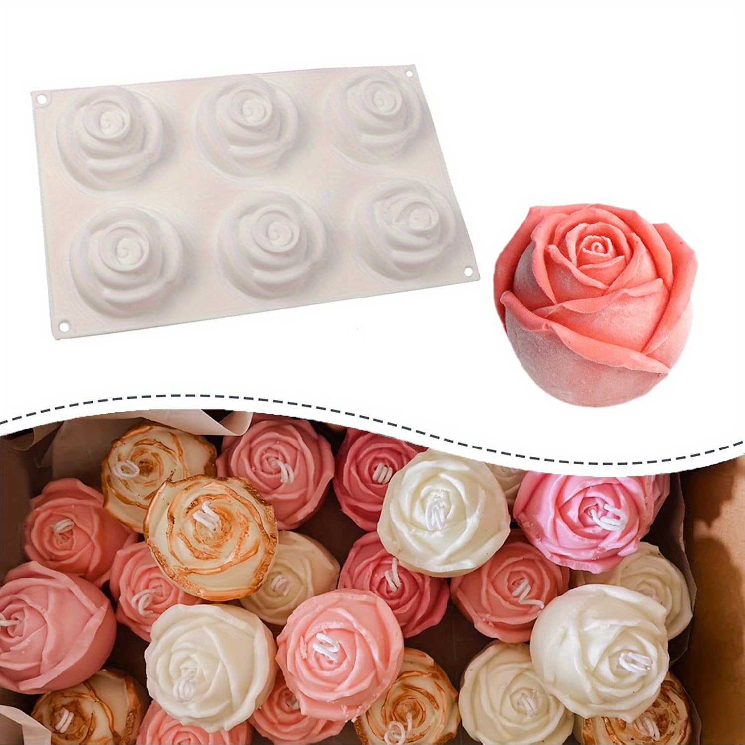 Image of 1pc 6 Cavities, Rose Shapes, Silicone Molds, Diy Mousse Cakes, Pastries, Cupcakes, Jelly Mousses, Pans, Puddings, Muffins, Chocolate Making Supplies, Biscuits, Easter Baking Molds Random