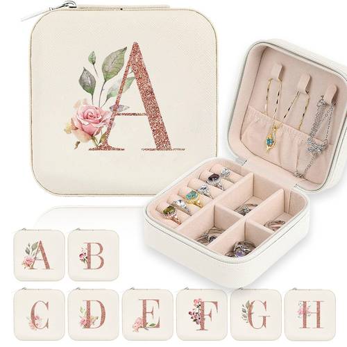 classic faux leather jewelry box with zipper closure waterproof and lightweight travel storage featuring a with a detachable necklace display stand and compartments for rings and earrings an elegant gift