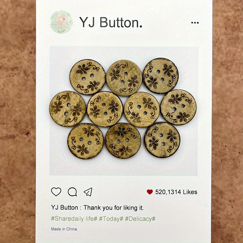 Image of 10pcs Round Coconut Shell Small Flower Buttons, 20mm, 2 Holes, Sewn Items, Clothing Accessories | |knitting And Sewing Supplies, Which Are .