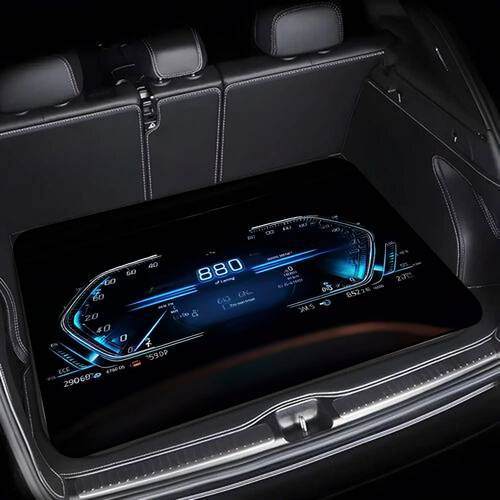 car trunk mat futuristic dashboard with blue light large range display 880 speedometer gauge sleek glowing high tech instrument panel for vehicle monitoring fuel consumption 6 13 gn more datapr