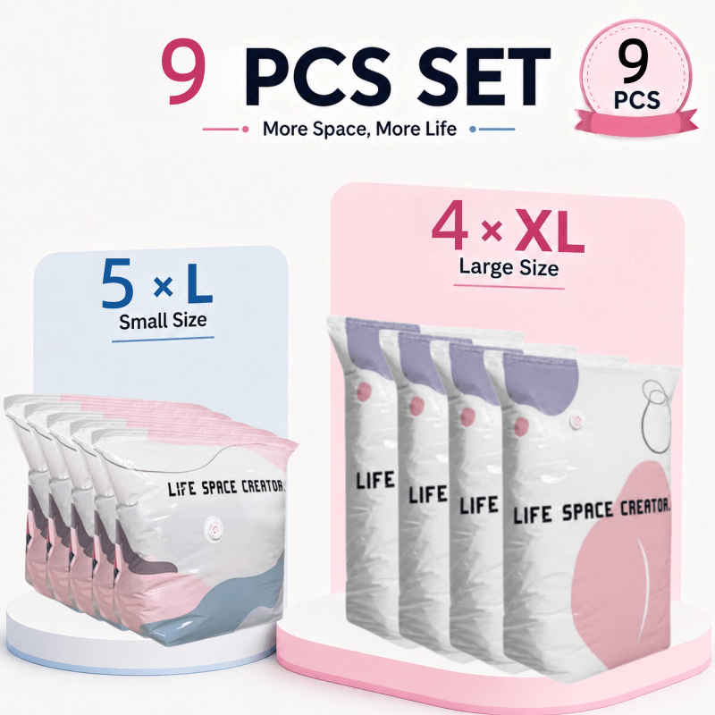 TEMU 9pcs Pump-free Vacuum Bags, Vacuum Storage Bags That Do Not An Air Pump, 3d Three-dimensional Pump-free Vacuum Compression Bags, Reusable Vacuum