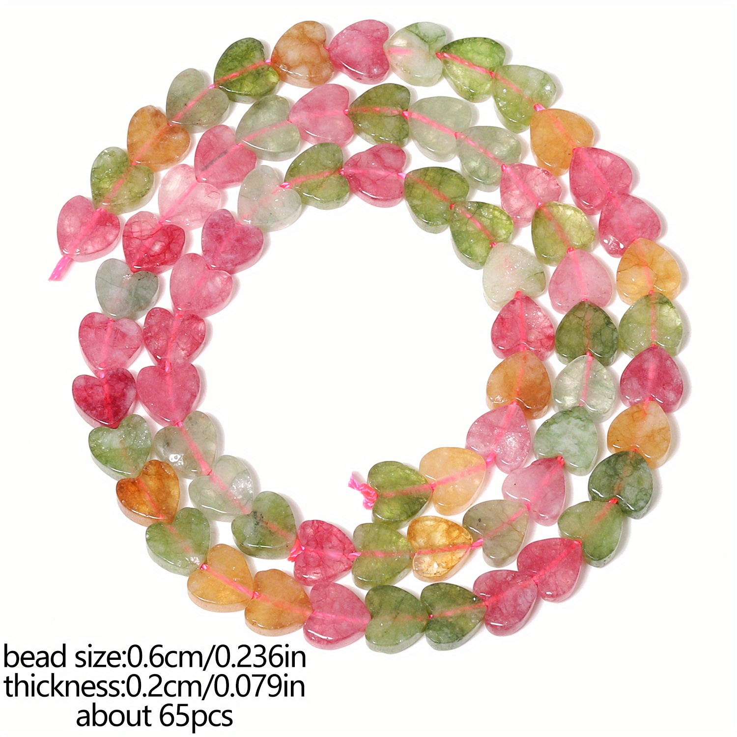 TEMU About 65pcs 6mm Colored Stone Beads, Cute Peach Heart Shape Loose Decorative Bead Assortments, For Jewelry Making Supplies Diy Unique Bracelet