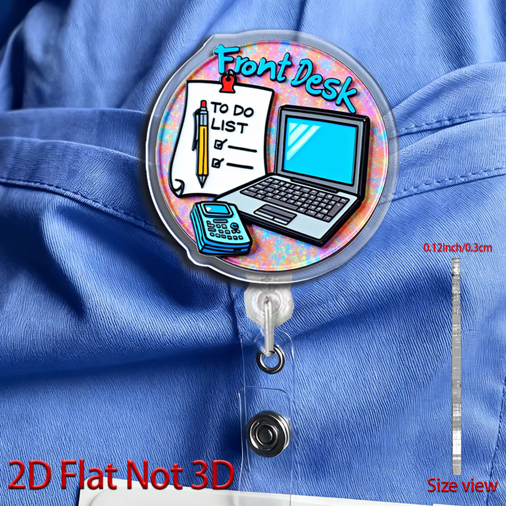 TEMU 2d Flat Retractable Id Lanyard, Accessory, Cute And Fun Acrylic Badge Holder With Clip And To-do List Design, Suitable For