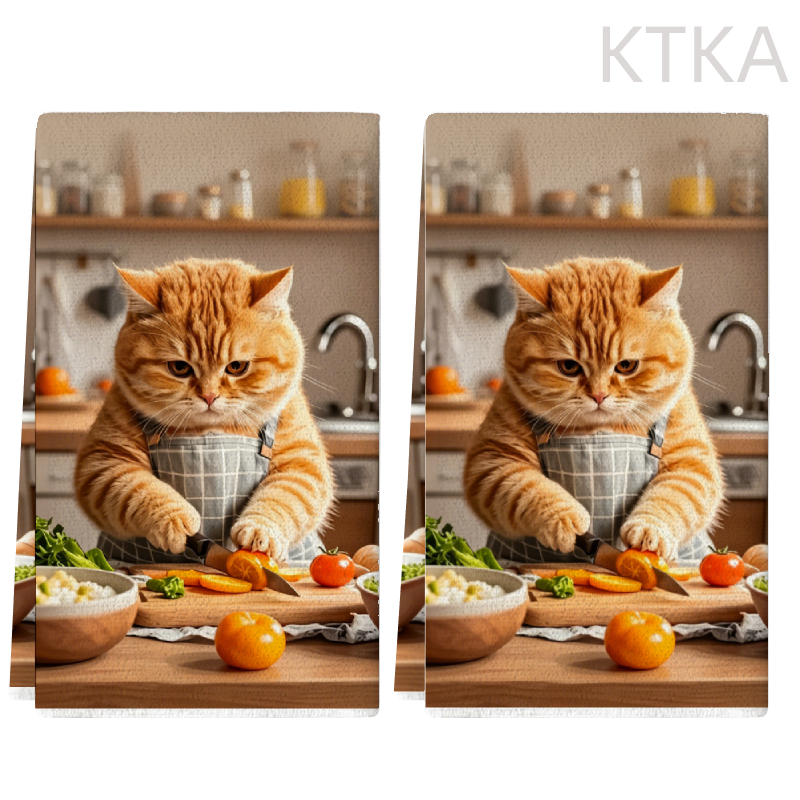 TEMU Serviettes de cuisine imprimées motif chat chef cuisinant des légumes, chiffons de nettoyage, cadeaux pour , cadeaux pour maman, cadeaux