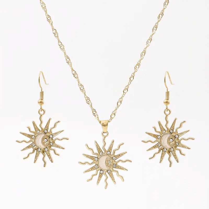 E-shop Sonnenanhänger-förmiges Damen-Schmuckset, 2 Ohrringe und 1 Halskette, eleganter und vielseitiger Stil, für Partys und festliche Anlässe, ideal