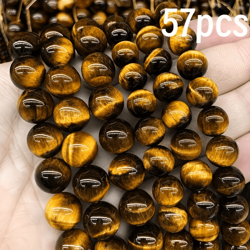 TEMU Lot de 57 perles en vrac en œil de tigre jaune, matériau en verre, fournitures de bricolage pour bijoux, DIY pour bijoux, bricolage fait main,