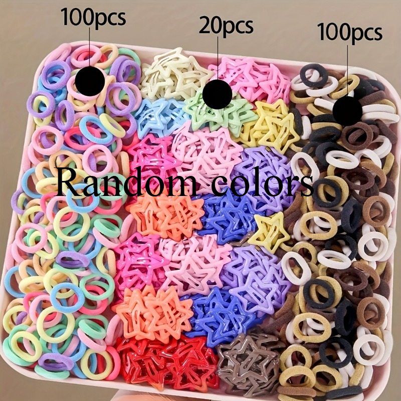 TEMU 220pcs Random -shaped Hair Clip And Hair Tie Set, Simple And Cute Women's Hair Accessory Set, Gradient Color Seamless Hair Ties And Hair Clips.