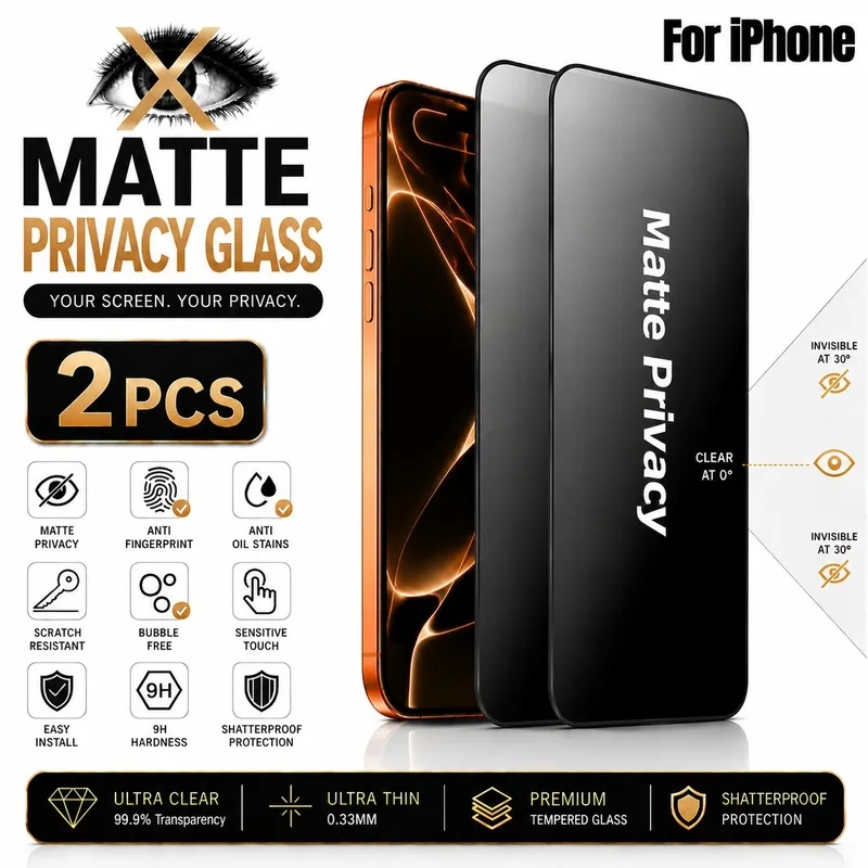 Image of 2pcs Privacy Tempered Glass Film For Iphone 17/16/15/14/13/12, Anti-peeping Screen Protector, Anti-spy, Anti-fingerprint, , Scratch Resistant, Full Cover, , Bubble-free Phone Screen Protection
