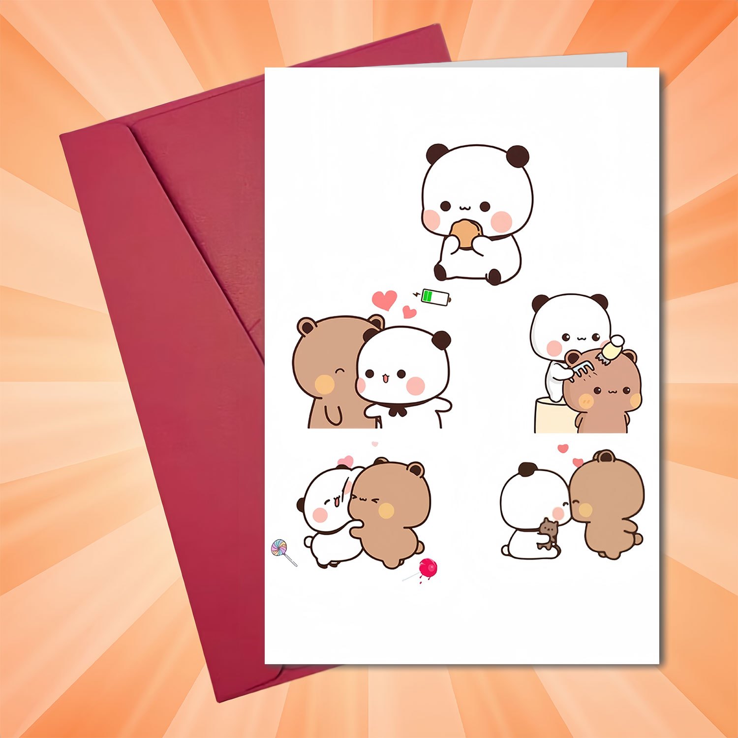 

& Bear Plush Greeting Card With Envelope - Valentine's, Anniversaries, Birthdays & Engagements | Cute Cartoon-style For