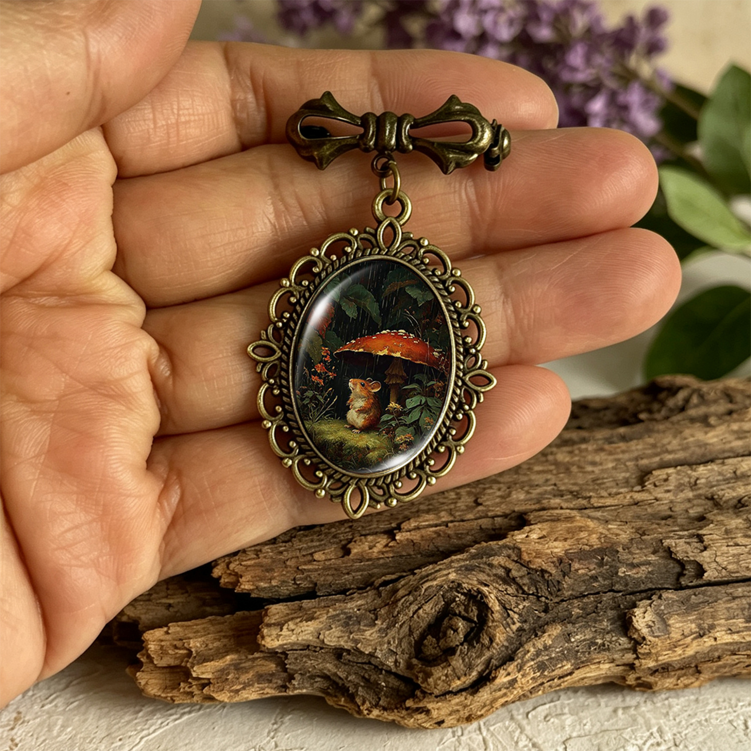 Healing Forest Squirrel Hollow Metal Pendant Brooch
