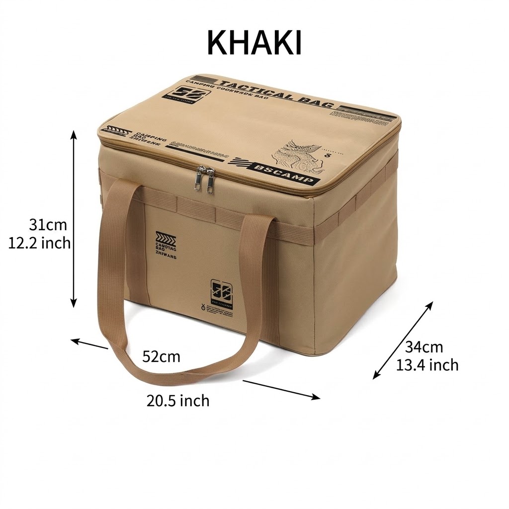 TEMU 56l Large Capacity Camping Cookware Storage Bag, Portable Hand-carry Outdoor Gear Organizer, Camping Supplies Storage Pouch, Suitable For