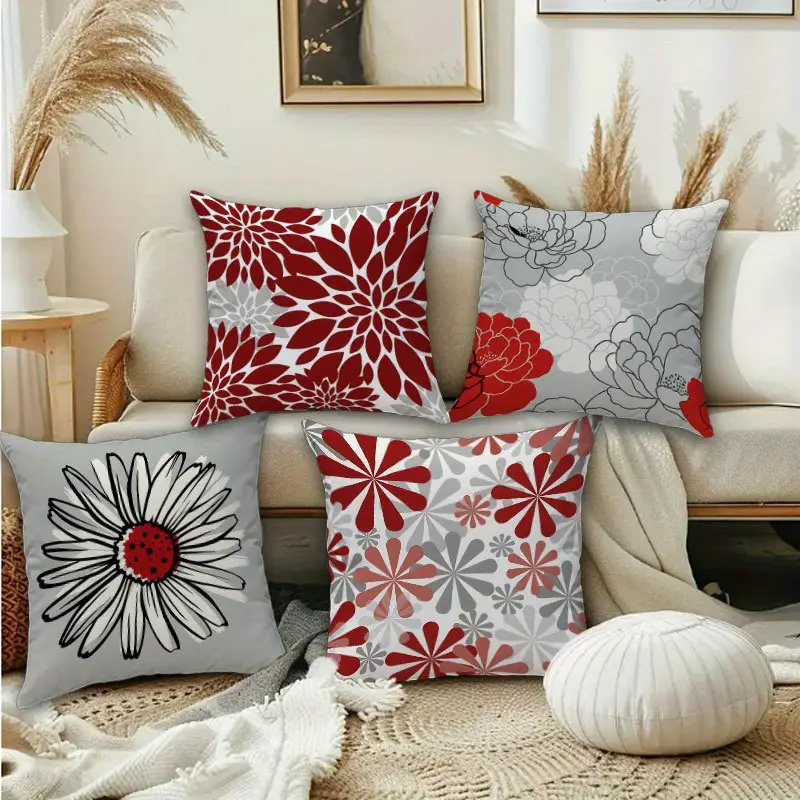 set 4 einseitigen grauen kissen floralem geometrischem