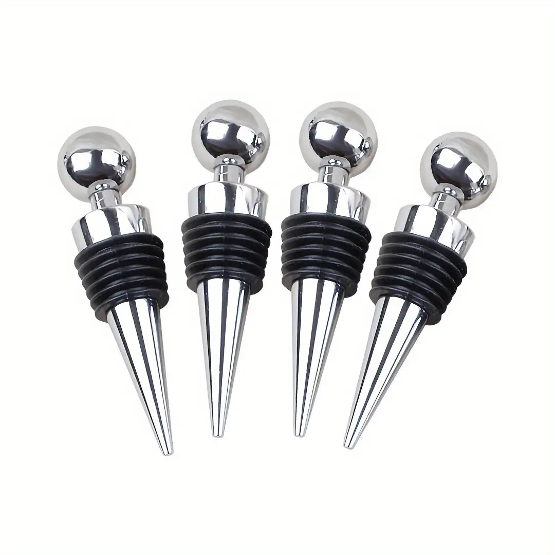 4pcs Bottle Stopper- Reusable Corks For Sealing Bottles, Ideal For Gift, Bar, Holiday Party, Wedding Decor, Bar Additions| Sleek Metallic End| Durable Corks