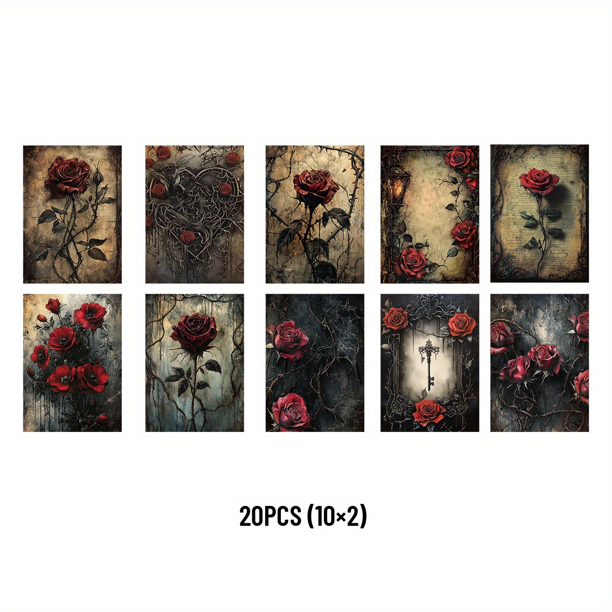 Image of 20pcs Gorgeous Rose Material Paper, Theme Retro Style, Non-sticky Base Material Paper. Suitable For Decorating Photo Albums, And Book Covers