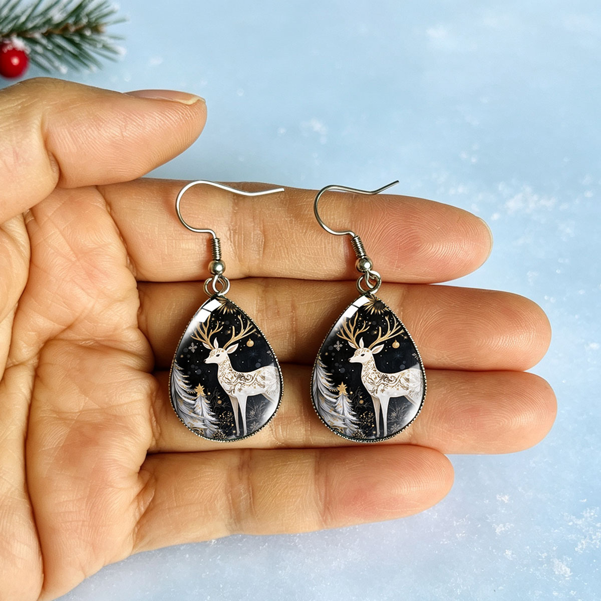 Unisex Christmas Elements Teardrop Dangle Earrings