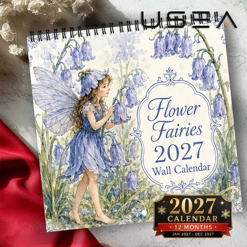 TEMU 2027 Wall Calendar2027 Flower Fairy Wall Calendar, 12-month Yearly Organizer, Twin Wire Spiral Hanging Calendar With Botanical Floral Print,
