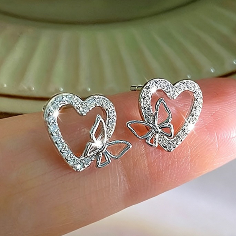 Image of Dainty Heart Earrings For Women Cubic Zirconia Stud Earrings Trendy Love Jewelry