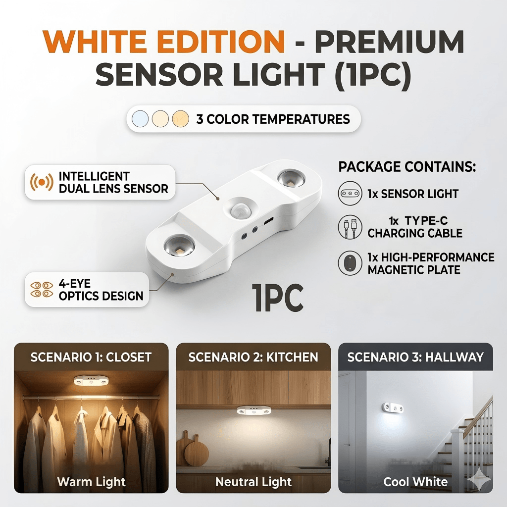 Smart Motion Sensor LED Wall Light with USB Charging