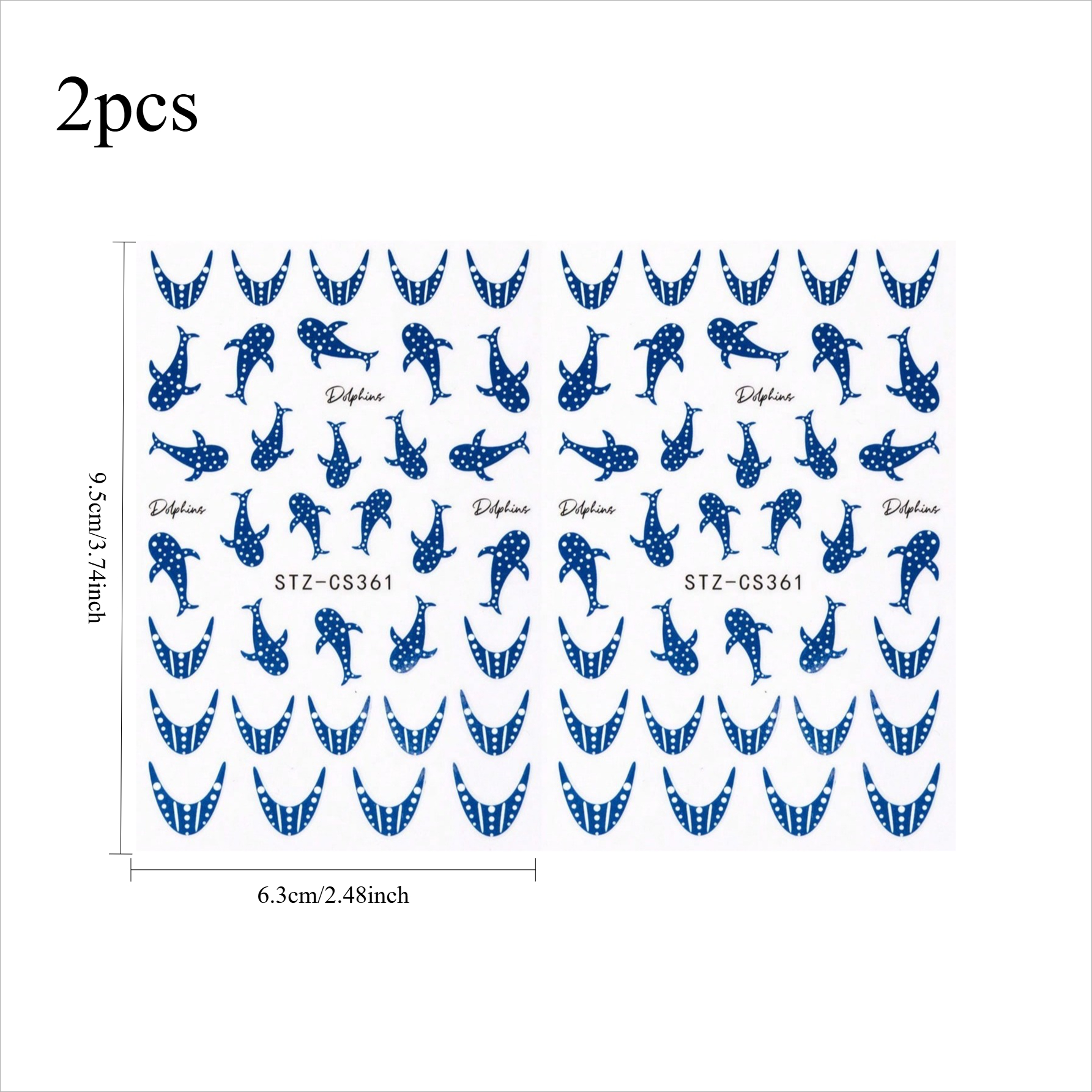2pcs Cute Cartoon Nail Stickers, Ocean Dolphin Polka Line, Spring/summer Nail Art Decals, Y2k Nail Decorations, Holiday Party Nail Additions