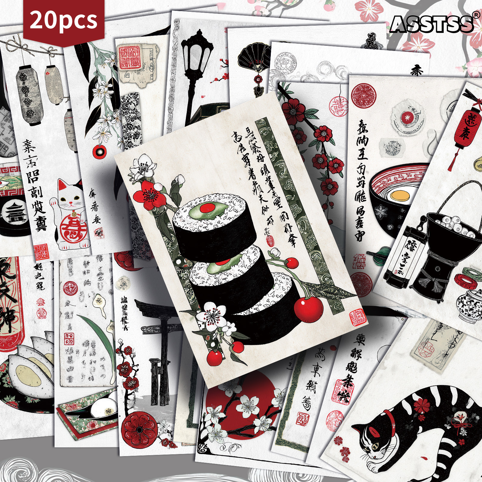 TEMU Lot de 20 cartes postales ASSTSS de style japonais vintage - 4x6 pouces, fournitures rétro pour , illustrations , cartes de peinture décoratives