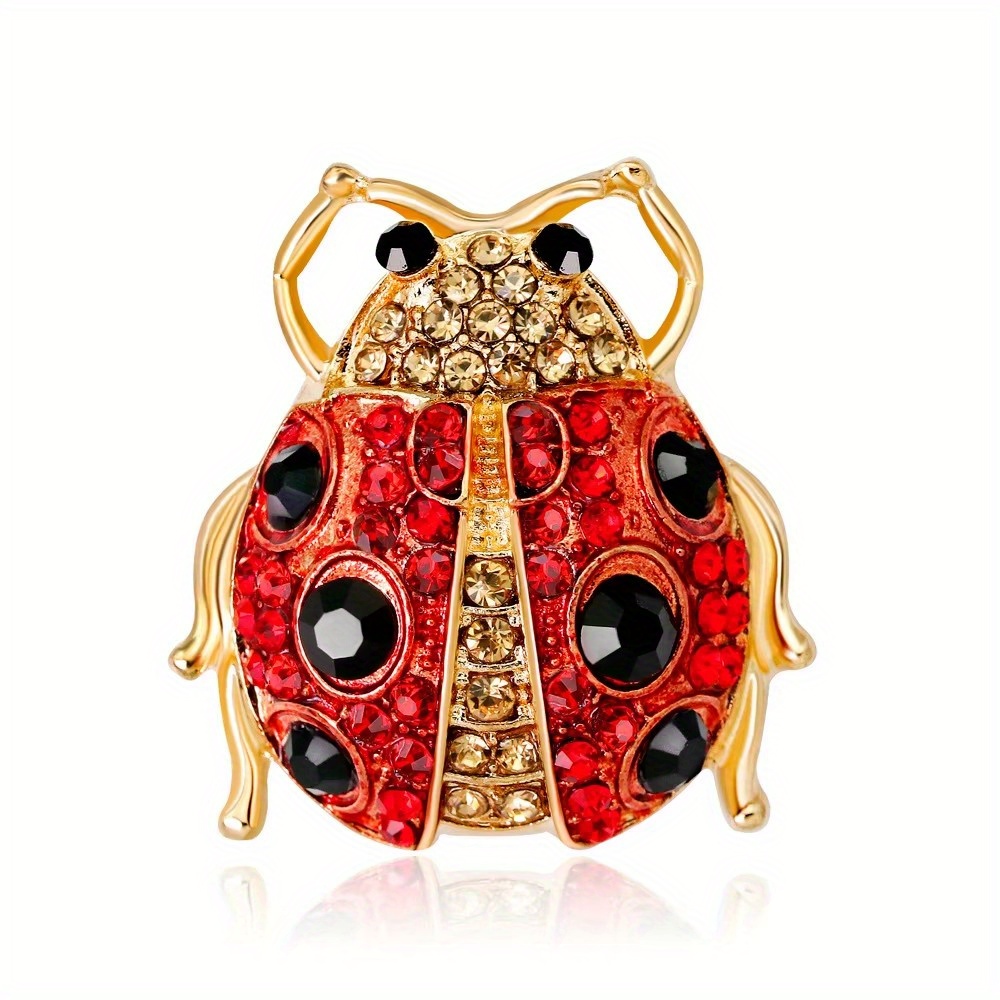 E-shop Glitzernde Marienkäfer-Brosche mit Bunten Edelsteinen - Goldfarbenes Metall-Insekten-Design, Unisex Modeaccessoire für Kleidung oder Schmuck
