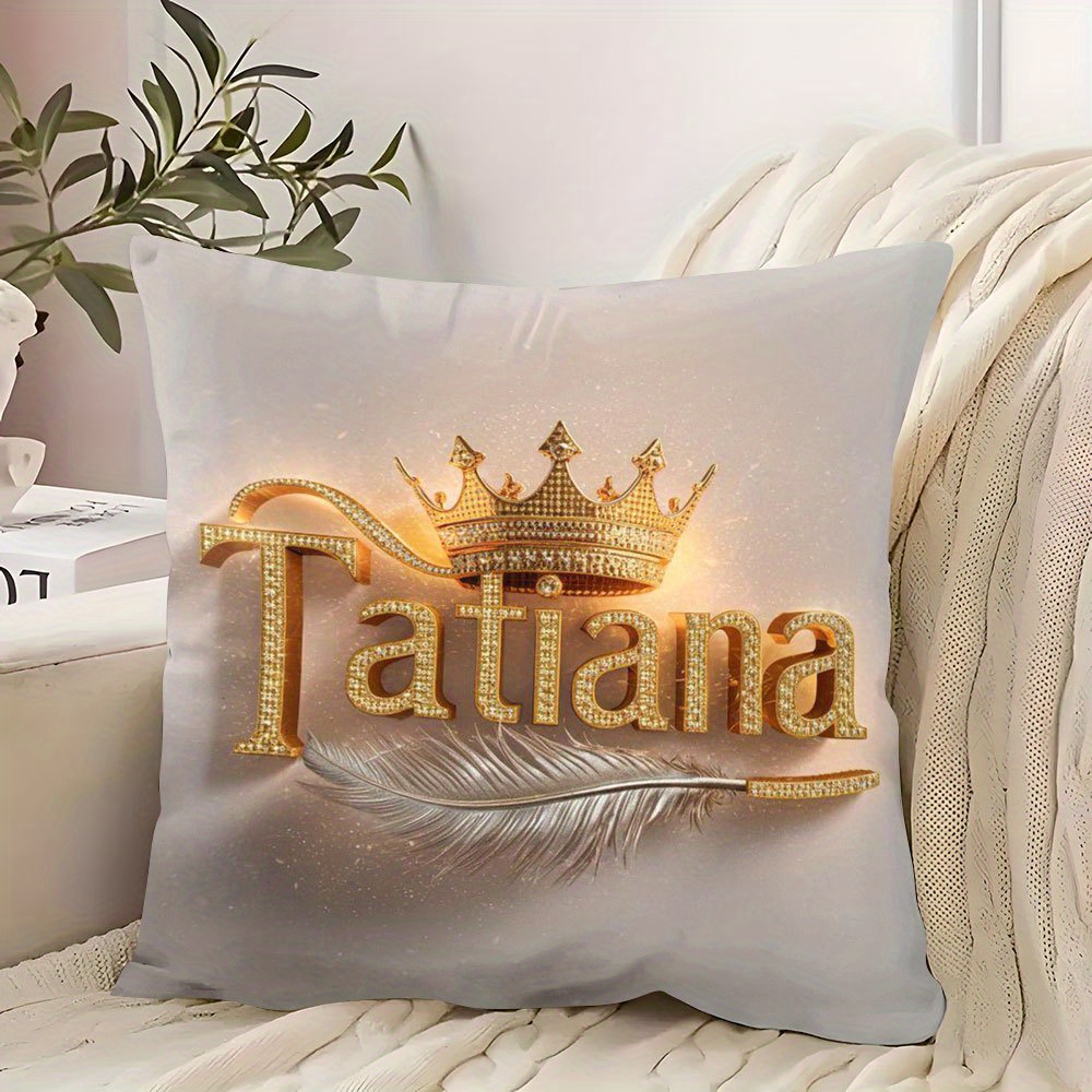 TEMU 1pc Pillowcase, Tatiana Name Pillowcase - Elegant And , Decor With Zipper, Soft Smooth Polyester Velvet Fabric, Single-sided Printed Pattern,