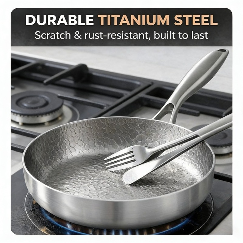 item picture tailio titanium steel   frying pan   trivet   lid no coating non stick   durable easy to clean induction gas stove compatible 22cm 24cm 28cm