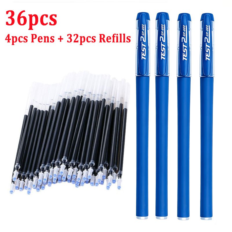 TEMU 36pcs High-capacity Gel Pen Set Including 4pcs Pens And 32pcs Refills, 0.5mm Blue Ink, Comfortable Grip, Smooth Writing, Perfect For Note-taking