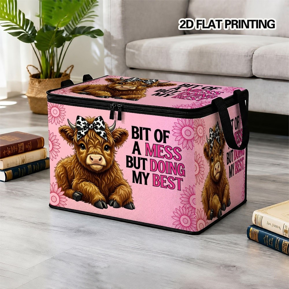 TEMU Cute Highland Cow Print Storage Box, Multi- , Suitable For Storing Seasonal Clothes And Small Items, Used In Wardrobe, Living Room, Office,