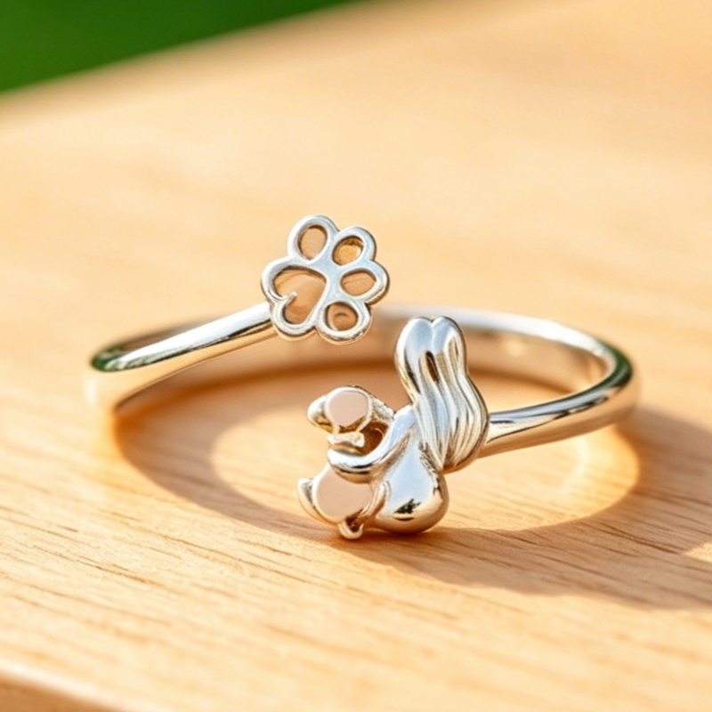 Cute Dog And Women Ring Fashion Two-color Paw Print Adjustable Opening Ring For Women Festival Casual Animal Ring Jewelry Gift
