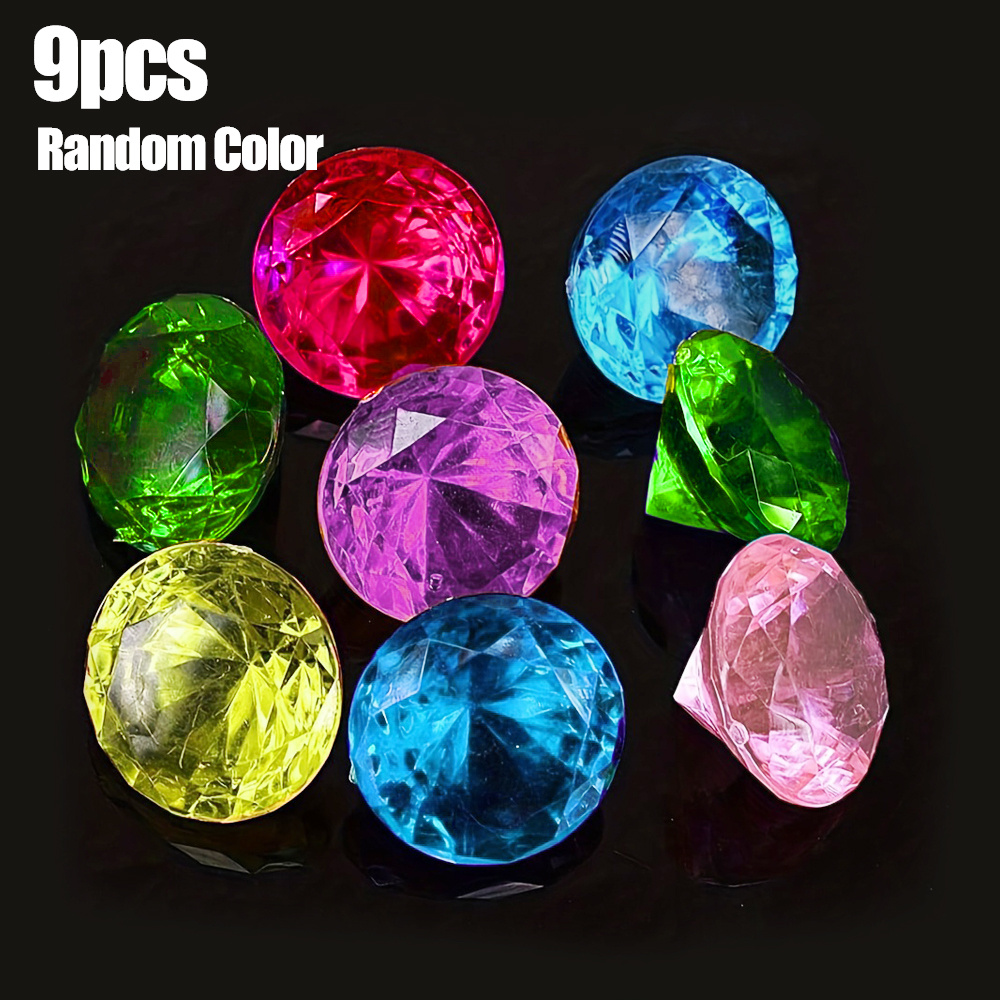 Image of 9pcs Large Acrylic Diamond Gems | , Smooth, Bright | Ideal For Pirate Treasure Hunt, Birthdays | Beach Toys For Kids Ages 3+, Gemstone Colors Are Random