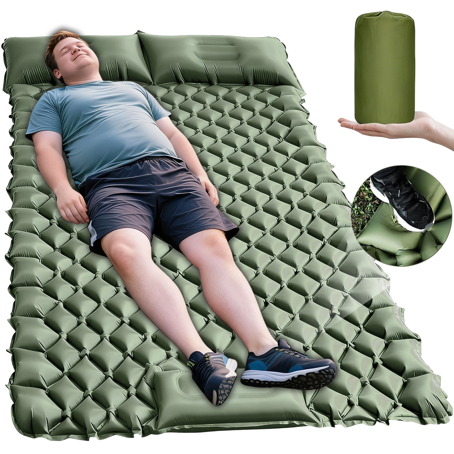 Image of Twin Sleeping Pads Designed For Camping, Lightweight Floor Mattresses Featuring An Integrated Pillow And Foot Pump, Foldable Mattresses Suitable For Tents, Backpacking, Hiking, And Car Trips