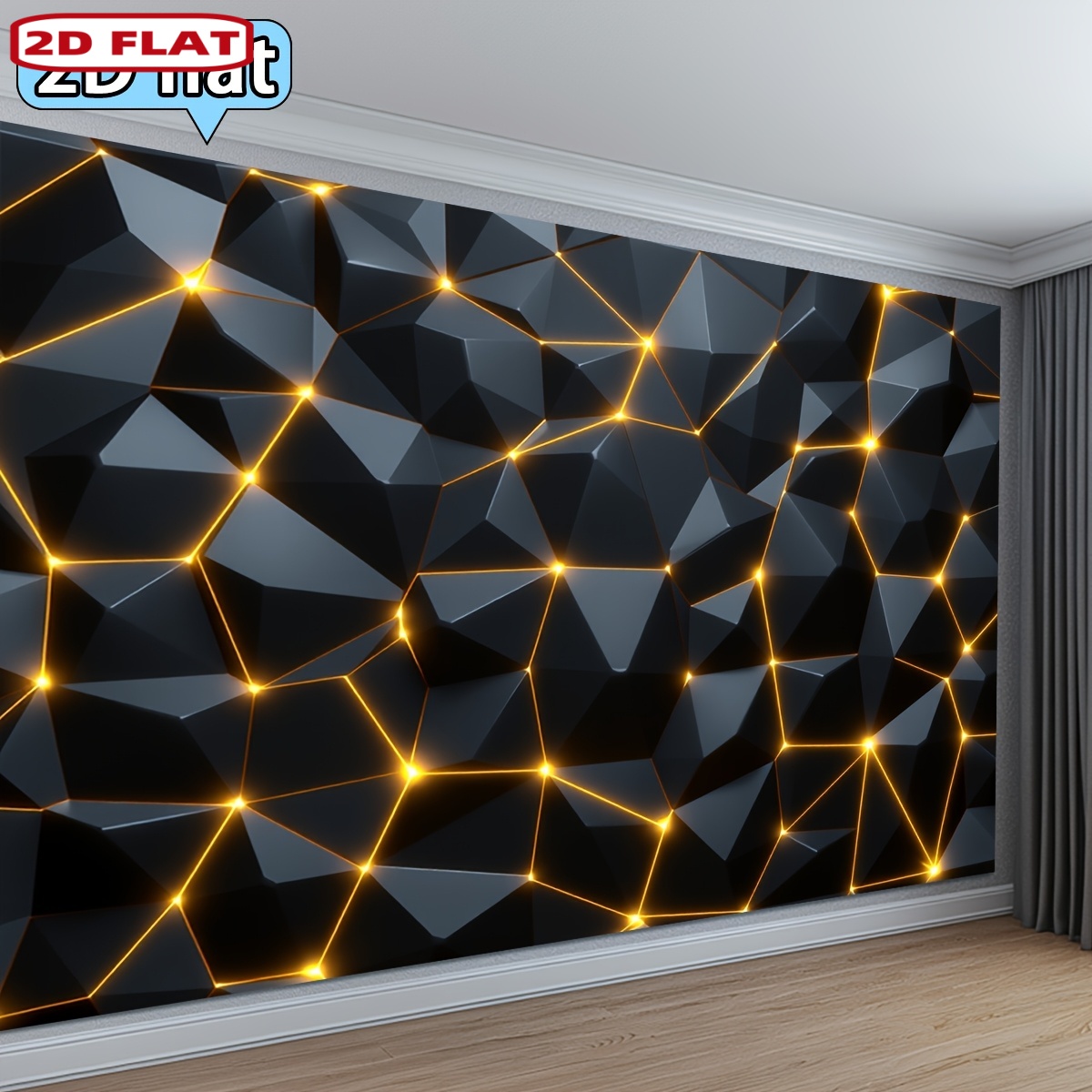 TEMU 2D, 1 pieza de tela de de pared de lujo de polígonos negros y dorados - Adecuada para , , de estudio fotográfico, abstracto y dorado para