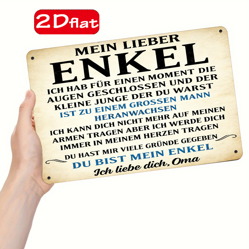 Image of [2d Flat] 1pc, Vintage German Metal Sign, "-grandchild Deep " Rustic Metal Plaque For Man Cave, Farmhouse, Bathroom, Bar, Kitchen, Office, Yard, Patio, Home Wall Art Decor, Weather-proof, 8x12 Inch