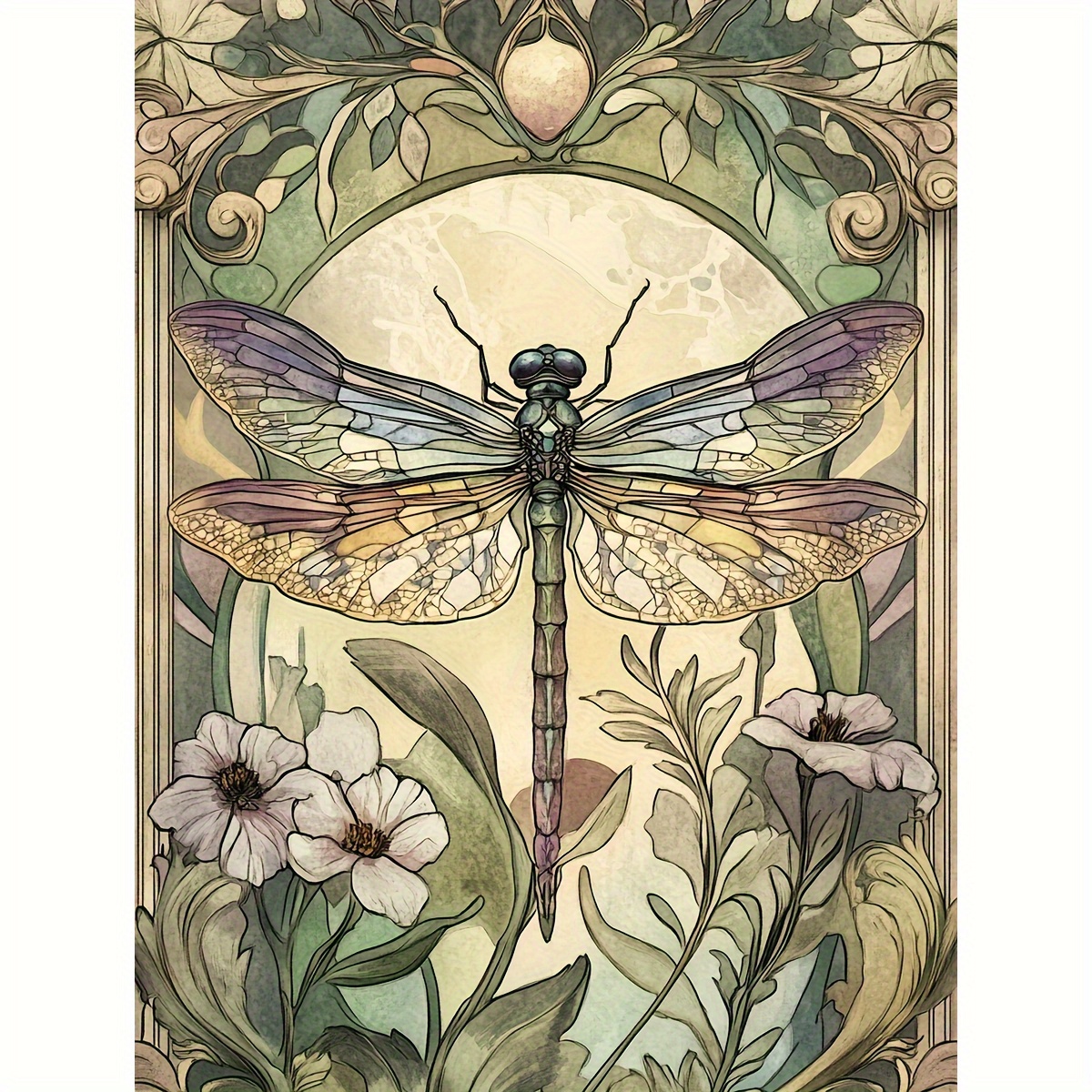 Image of 5d Set - Dragonfly In Animal Design With Synthetic Rhinestones, Circular Acrylic Gems, Complete Drill Artwork For Home And Office Wall Decoration, 30x40cm