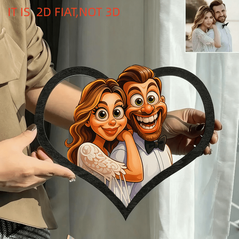 TEMU Cadre photo 2D plat, portrait de couple personnalisé en dessin 3D - Dessin de dessin IA à partir de votre visage et photos, cadre photo léger en