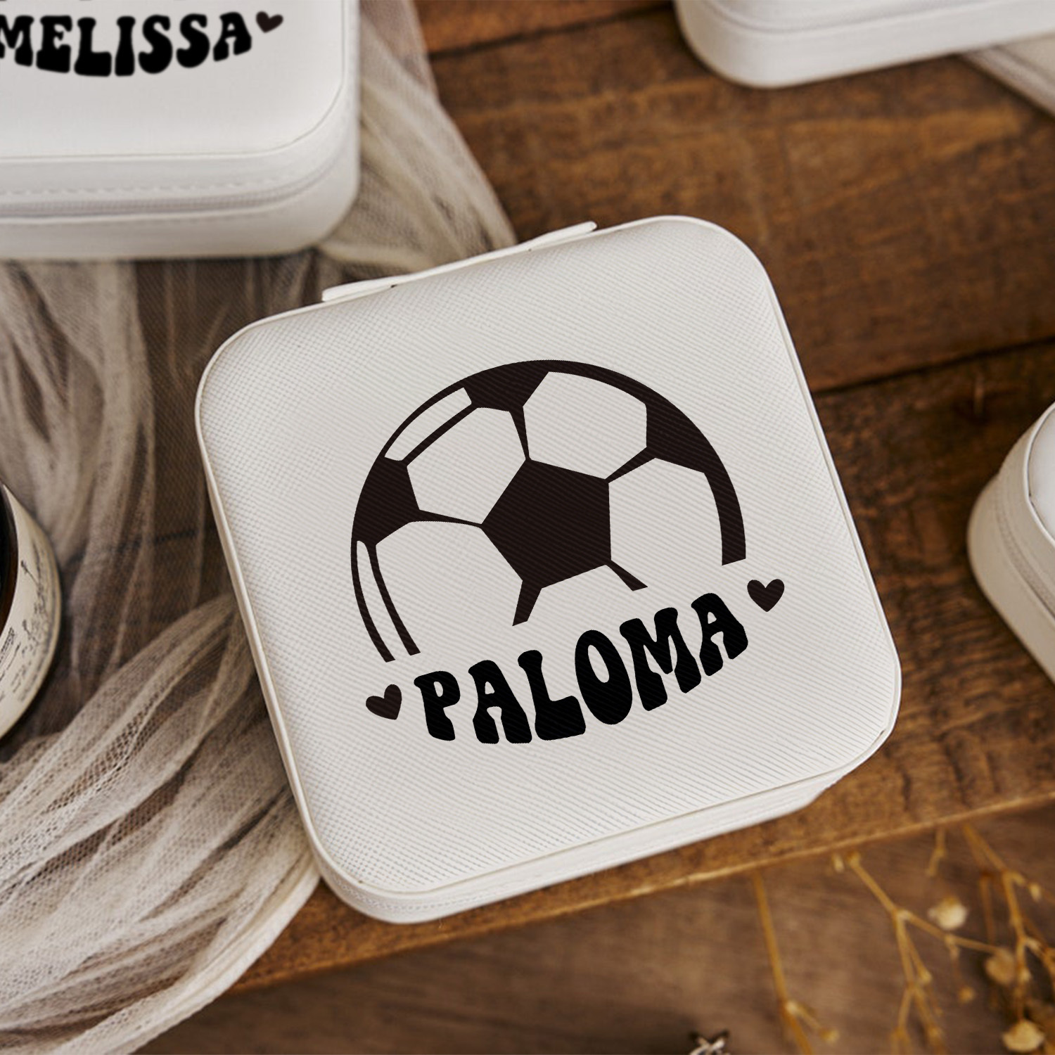 TEMU Personalized Football Names Jewelry Box - Custom Name Travel Case With Zipper Closure, Fabric Interior, Multi-use Organizer For Bridesmaid,