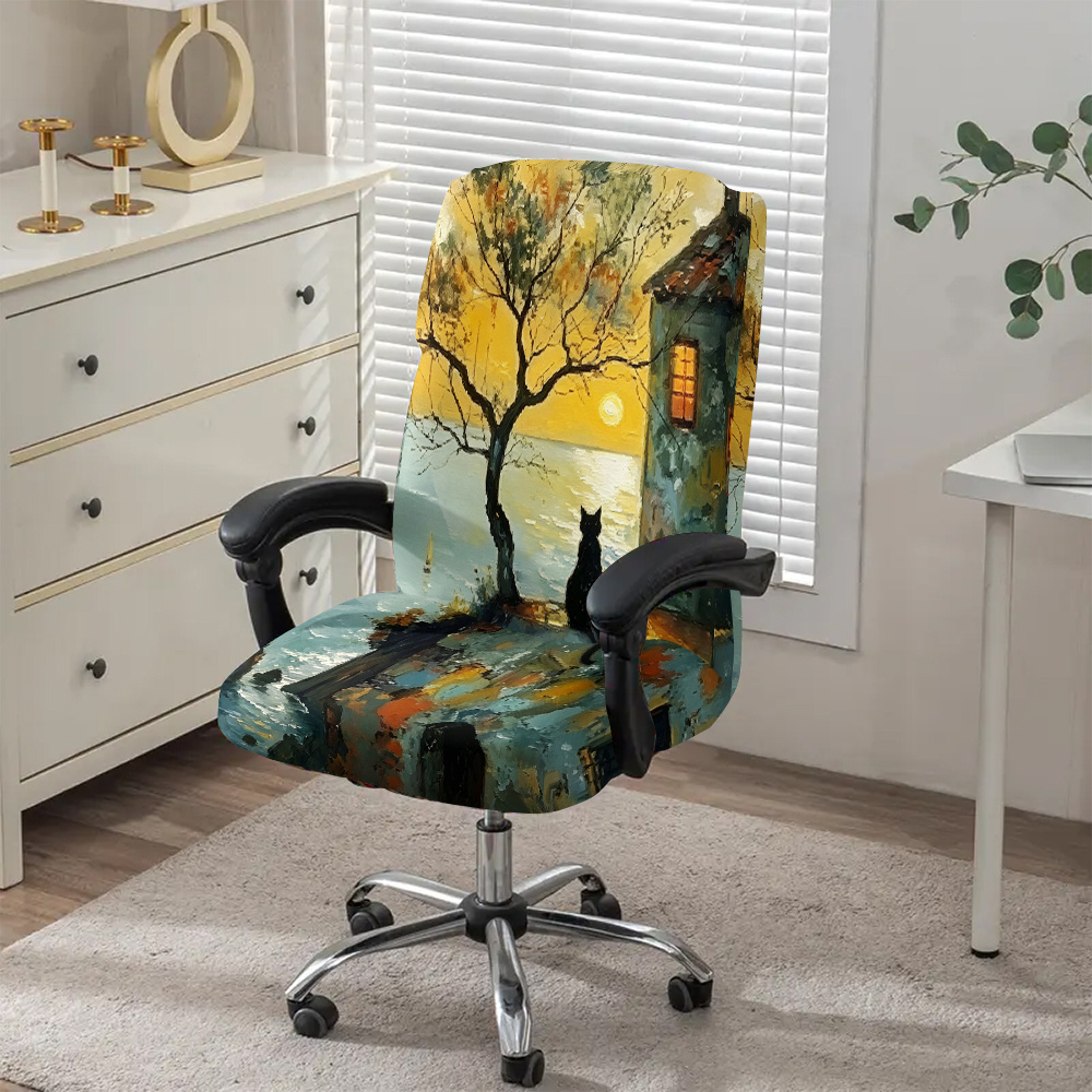 TEMU 1pc Vintage Black Cat Chair Cover Suitable For Office, Gaming & Chairs - Fabric With Zipper Closure, Detachable Washable Cover Compatible For