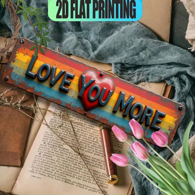 TEMU 2d Flat, Vintage "" Heart Wall Sign - Rustic Metal Tinplate Colorful Striped Background With Lettering - Aluminum Plaque Suitable For, Cafe,