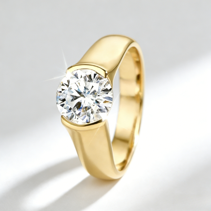 2-Carat Moissanite Polished Ring, S925 Silver, Romantic Design
