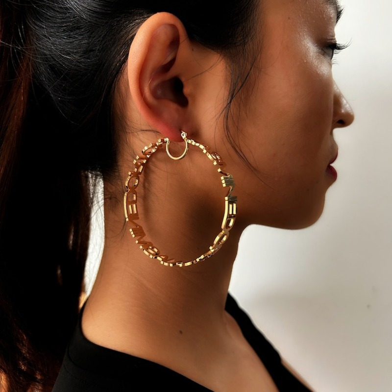 TEMU Personalized Initial Hoop Earrings - Custom Name Jewelry With /, No Power Needed - Birthday, Christmas, Thanksgiving, Everyday Hoop Earrings For