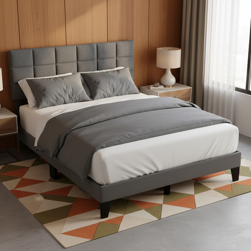 Queen Size Platform Bed, Modern Linen Fabric Upholstered Bed Frame With Adjustable Headboard And Wooden Slats, Spring Needed, Mattress Foundation, Gray