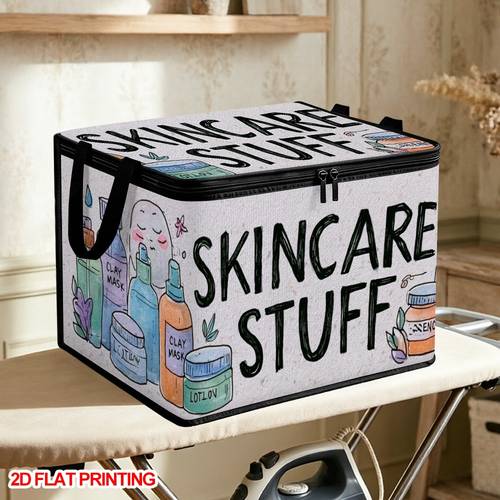 item picture 2d flat 1pc hand drawn skincare products lidded storage bins foldable storage case large capacity book organization holiday gift office tidy under bed storage