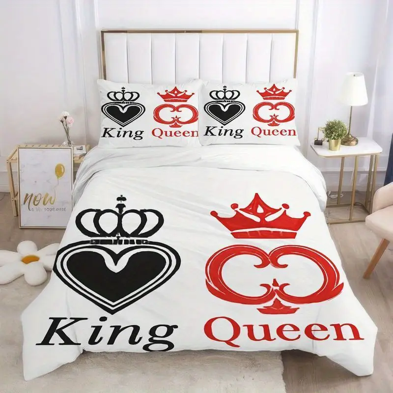3pcs king queen couple bedding set white black pattern duvet cover pillowcase romantic wedding anniversary gift soft microfiber sheet bedroom decoration 1 duvet cover 2 pillowcases Product details 7