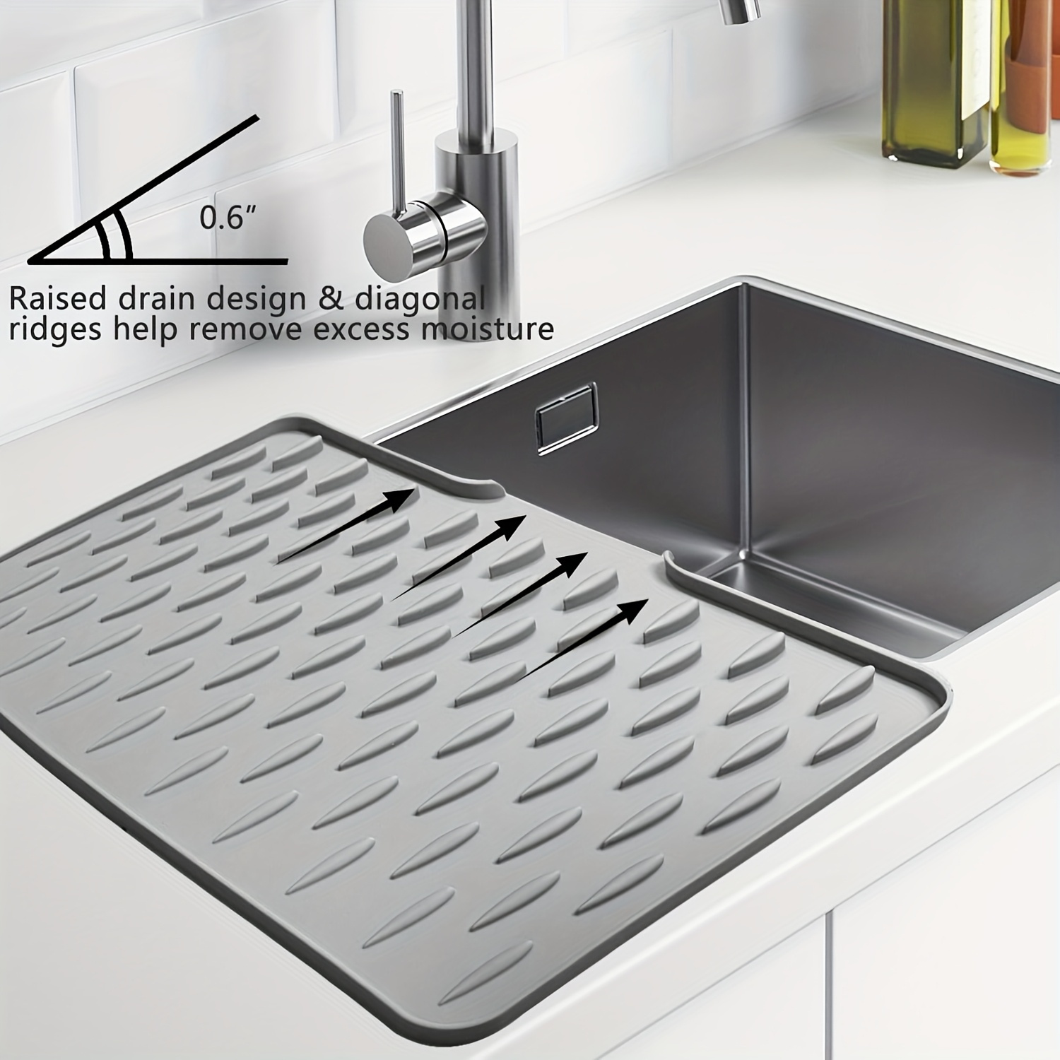Virtuvės -slip silikoninė drenažinė kilimėlė, indų dėklė, 40 cm x 32 cm, integruotas vandens nuleidimo dizainas, atspari karščiui ir lengvai valoma, tinka stalviršiams, kriauklėms ir šaldytuvams