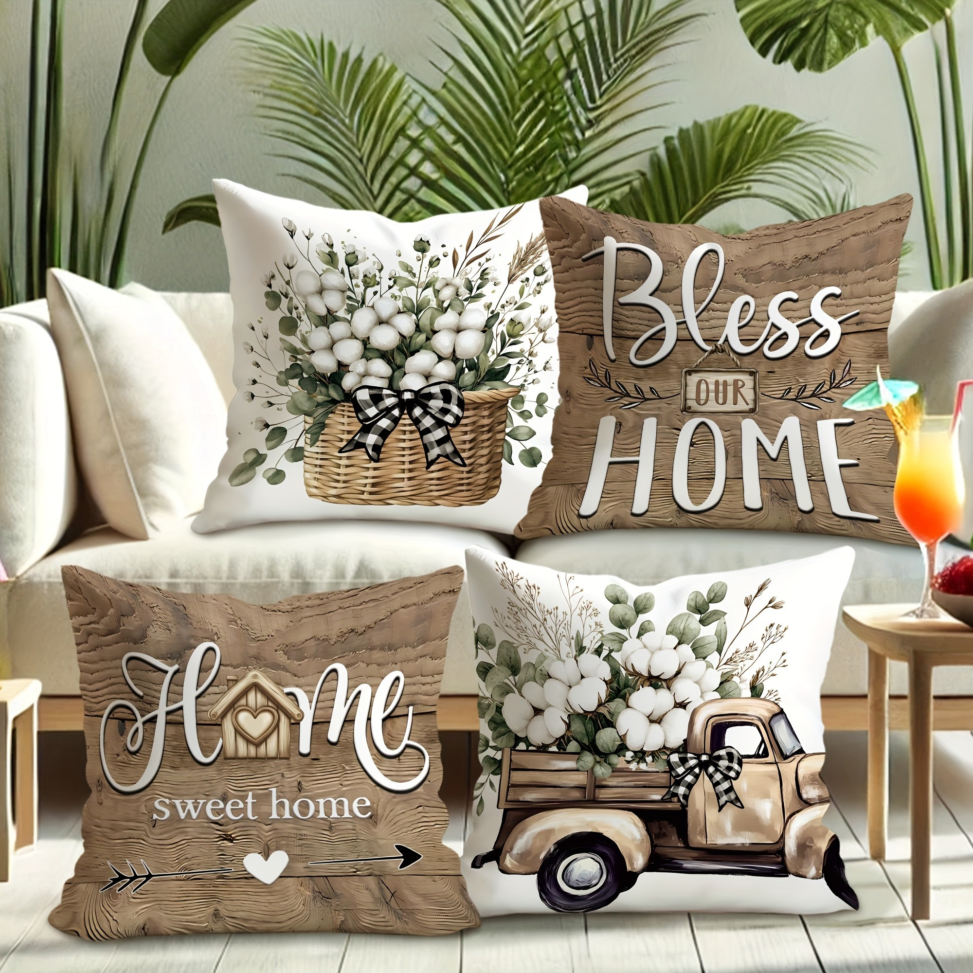 Image of 4pcs Log Cabins Style Pillowcases, A Pillow Covers, Room Sofa Bed Decorative Cushion Cover, Comfortable And Soft, Suitable For All Kinds Of Rooms And Places, Single-sided Printing, No Pillow Core