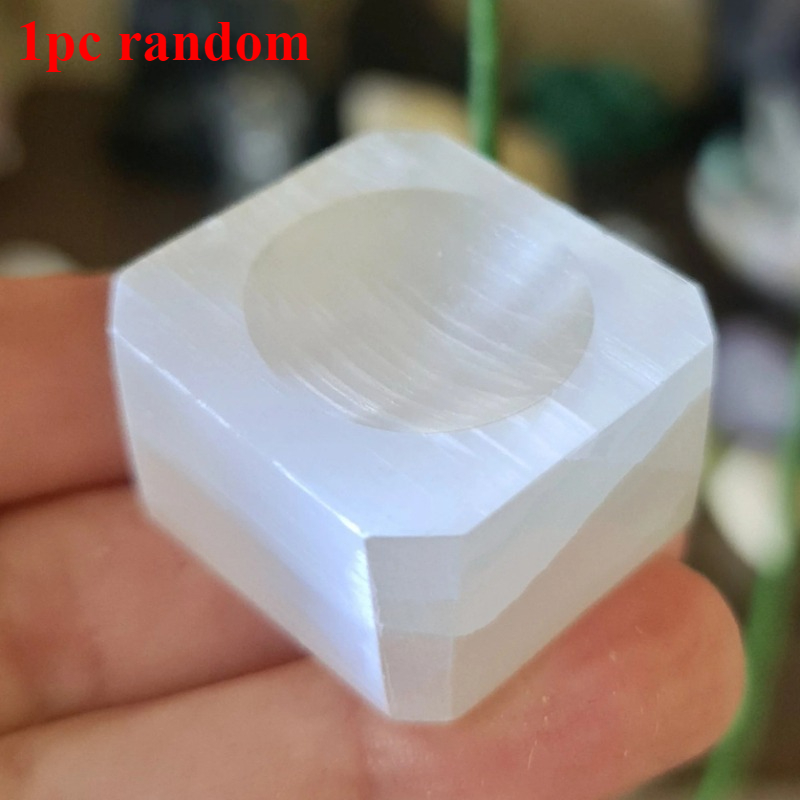 TEMU 1pc Random Natural Selenite Cube Stand, Selenite Stone Cube Stand, Sphere Stand, Boho-style Desk Decor, Perfect Gift For Valentine's Day,