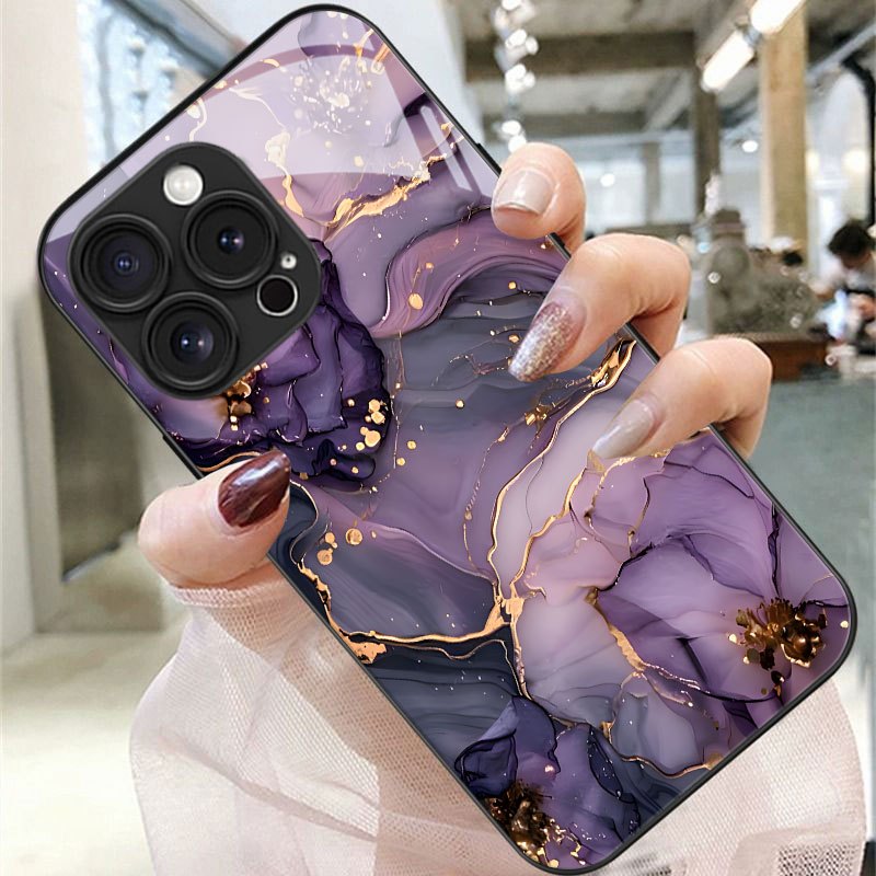 TEMU Phone Case - Purple Floral Gold- Print Phone Case For Iphone 16/16pro/16promax/16plus/15/15plus/15pro/15promax, 14/14plus/14pro/14promax,
